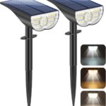 Solar Spot Lights Outdoor 5 Modes, 44LEDs Bright Landscape Spotlights Solar Powered 3 Colors Changing, IP67 Waterproof Auto On-Off Dusk Dawn Solar Outdoor Lighting for Yard Garden Outside Tree