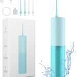 Cordless Water Dental Flosser for Teeth, Rechargeable Water Dental Picks IPX7 Waterproof 3 Modes 8 Intensities, Portable Water Flosser with 4 Tips Electric for Gums Braces (Blue)