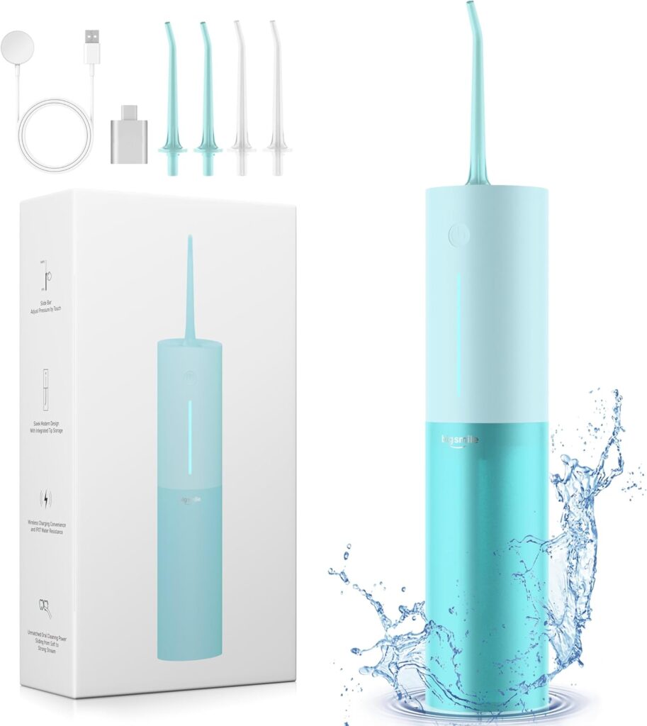 Cordless Water Dental Flosser for Teeth, Rechargeable Water Dental Picks IPX7 Waterproof 3 Modes 8 Intensities, Portable Water Flosser with 4 Tips Electric for Gums Braces (Blue)