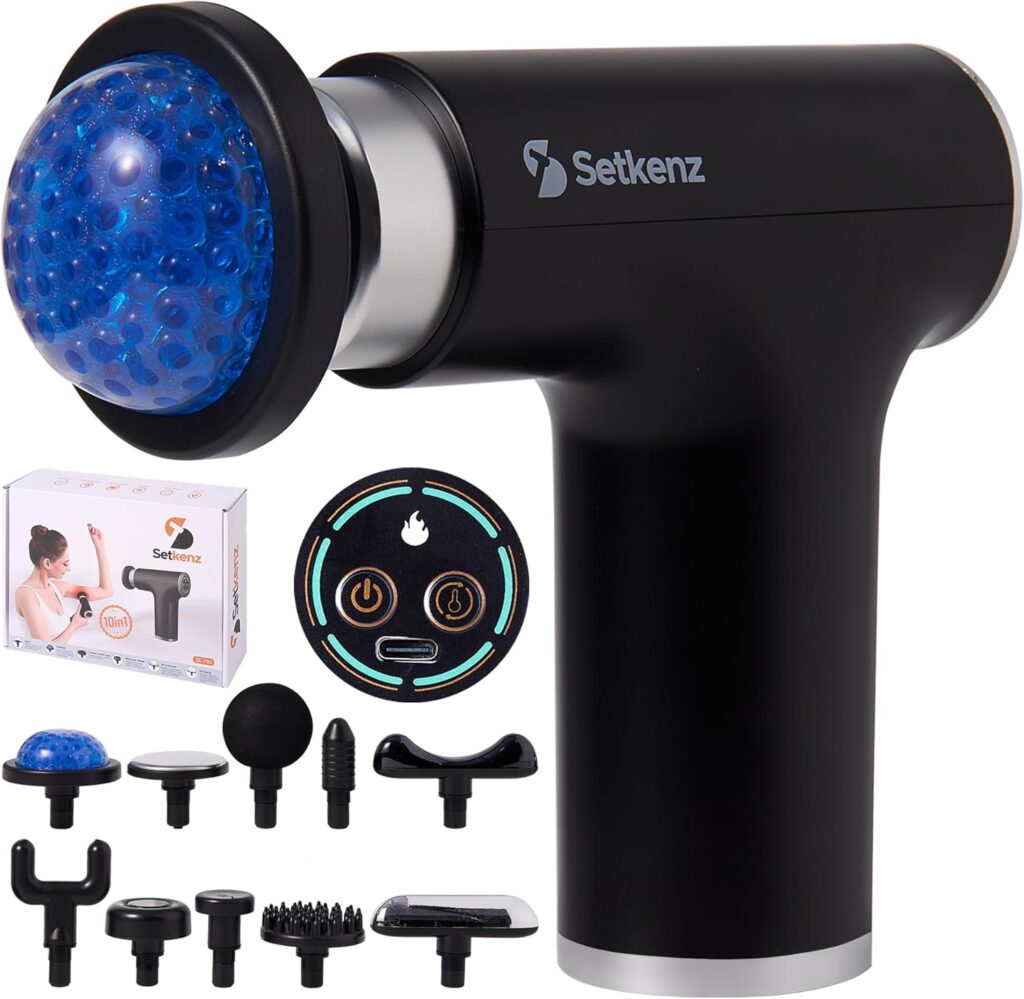 Massage Gun with Heat and Cold Head – Deep Tissue Muscle Massager for Pain Relief – 10 Heads – Quiet, Portable, Hot & Cold Therapy – Full Body Recovery for Athletes & Professionals