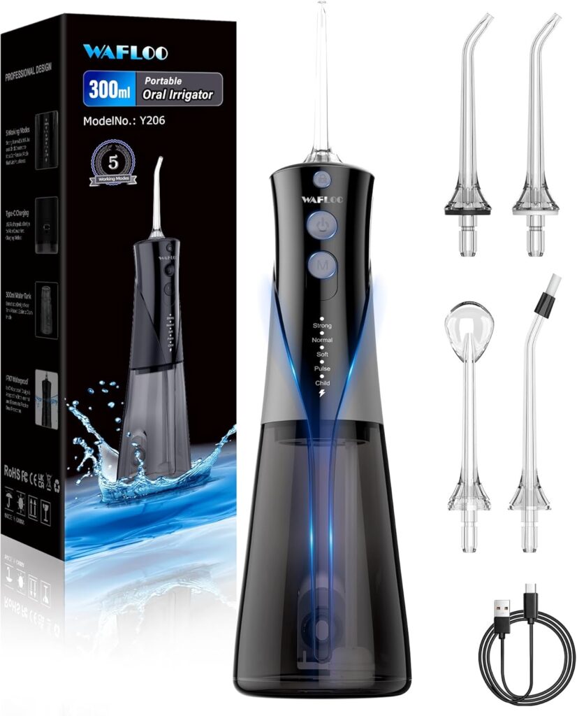Water Flossers for Teeth – 5 Modes, 4 Flossing Tips, Rechargeable Cordless Portable 300ML Larger Tank Electric Waterflosser Cleaner IPX7 Waterproof Floss Cleaning Teeth Pick for Home Travel