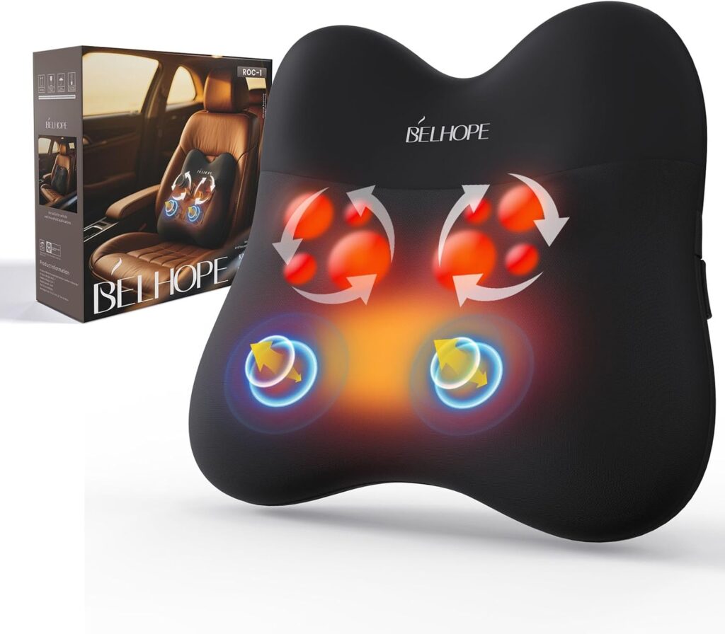 Shiatsu Back Massager with Heat,Percussion Massage Cordless Back Massage for Pain Relief Deep Tissue.4D Kneading Massage,Gift for Men Women Parents Relaxation at Christmas Office Car,Black