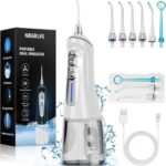 NBGRLVS Water Dental Flosser Cordless for Teeth Pick Cleaning – Powerful Oral Irrigator with 6 Adjustable Modes,320ML Portable & Rechargeable IPX7 Waterproof Cleaner Picks for Home Travel (White)