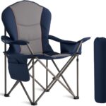 Oversized Camping Chair Heavy Duty 500LB – Portable Folding Chair with Cooler Bag, Cup Holder & Waterproof Phone Case for Adults, Beach, Hiking, Backyard (Blue & Gray)