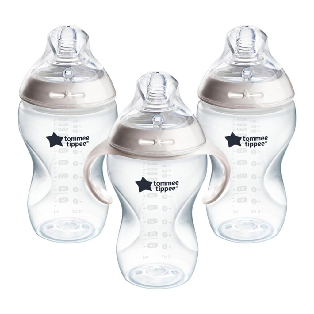 Tommee Tippee Natural Start Baby Bottle, 11oz, Thicker Feed, Breast-Like Nipple for Babies 6 Months+, Clear, 3 Count