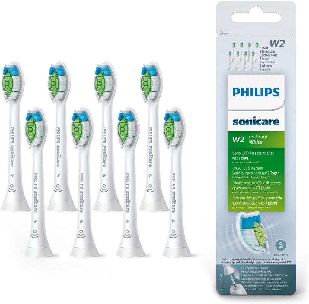 Philips Sonicare Optimal Whitening White BrushSync Heads (Compatible with All Philips Sonicare Handles), 8 Count (Pack of 1)