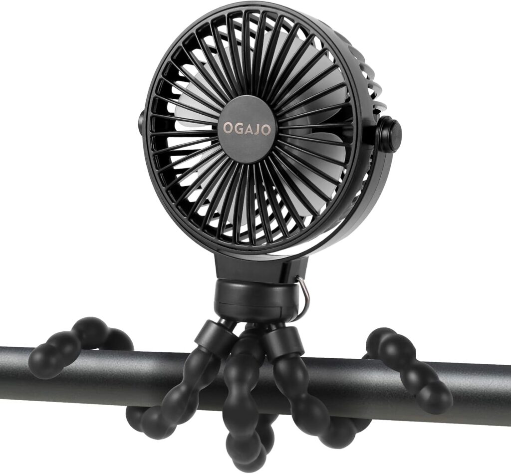 Portable Stroller Fan Personal rechargeable USB Fans With 5200mAh 3 Speeds Battery Small Baby Car Seat Mini Handheld Clip On Fan for Pram Crib Bike Treadmill Outdoor Camping Travel and Student Desk