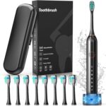Electric Toothbrush, Sonic Type for Adults & Teens, 8 Brush Heads, Travel Case, 6 Modes, 40000 VPM Electric Motor, IPX7 Waterproof, 2 Minutes Timer, Wireless Charging, One Charge for 100 Days（Black）