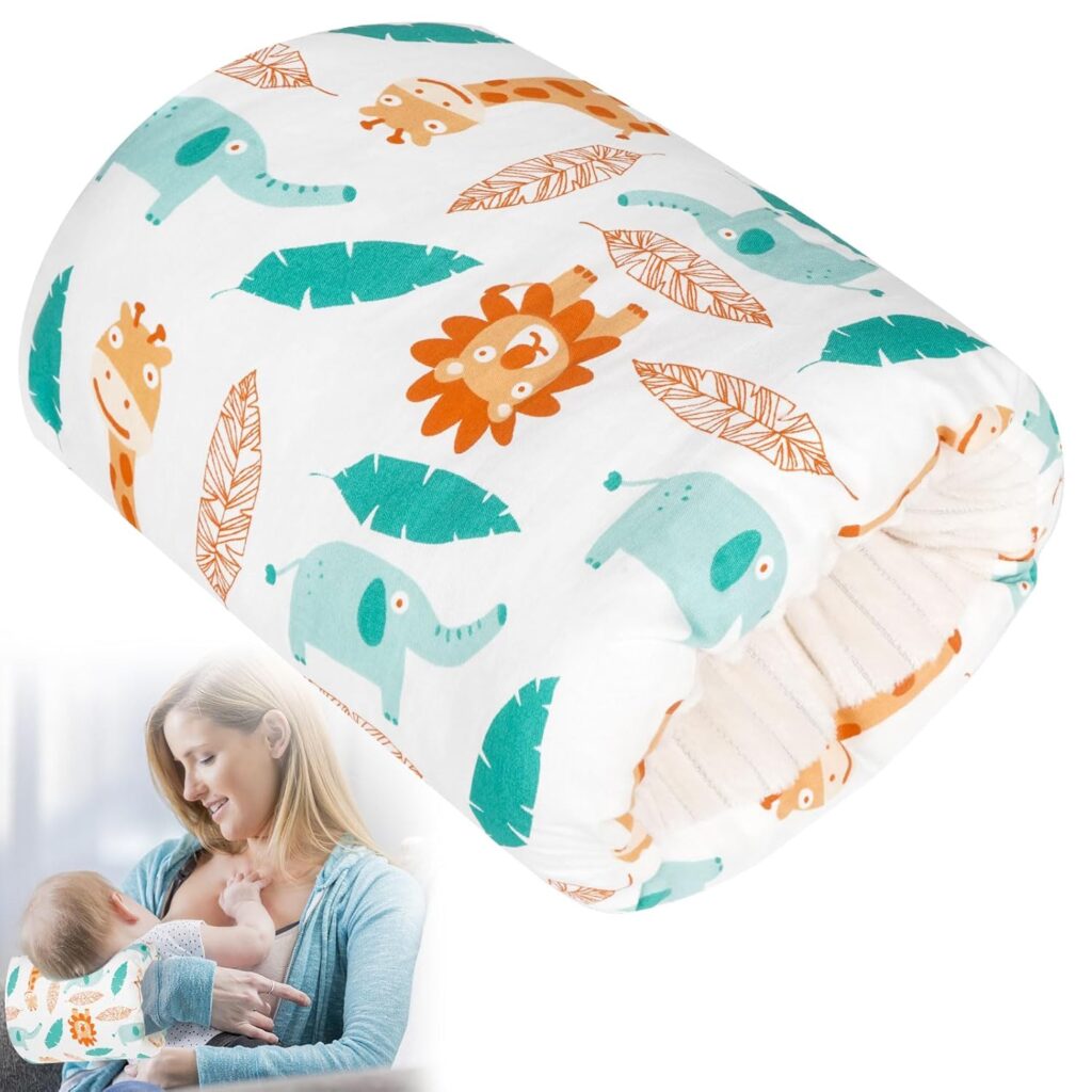 Baby Feeding Arm Pillow,Soft Cotton Bottle Nursing Arm Pillows for Newborn,Breastfeeding Pillows for More Support for Mom and Baby,Portable and Washable,Ergonomic Nursing Essentials(White Animals)