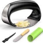 Vantic Garlic Press Rocker – Stainless Steel Garlic Crusher, Mincer and Chopper with Peeler & Scraper, Easy Kitchen Gadget for Effortless Smashing