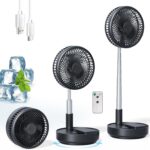 Portable Oscillating Rechargeable Fan, Battery Operated with 4 Speed Settings & Remote Control, Desk Travel Pedestal Fan for Sleeping, Camping, Cruise, RV – Black 8″ USB C