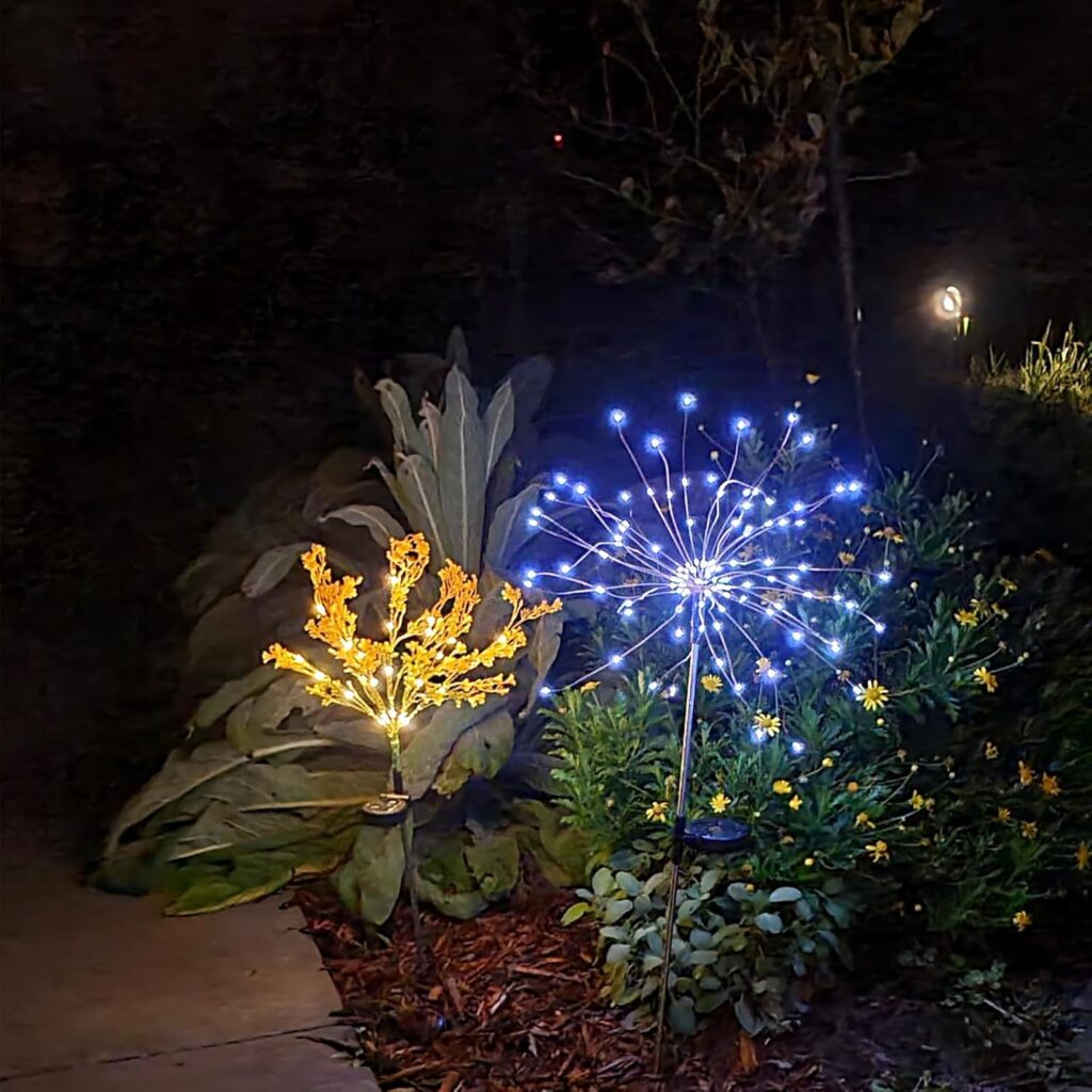 Anordsem Solar Garden Lights Outdoor: Fireworks Light Waterproof for Yard Decorations – LEDs Sparkler Stick Powered for Pathway Lawn 2 Pack – Twinkle Fairy Lamp Multi-Colored Patio Walkway Party DIY