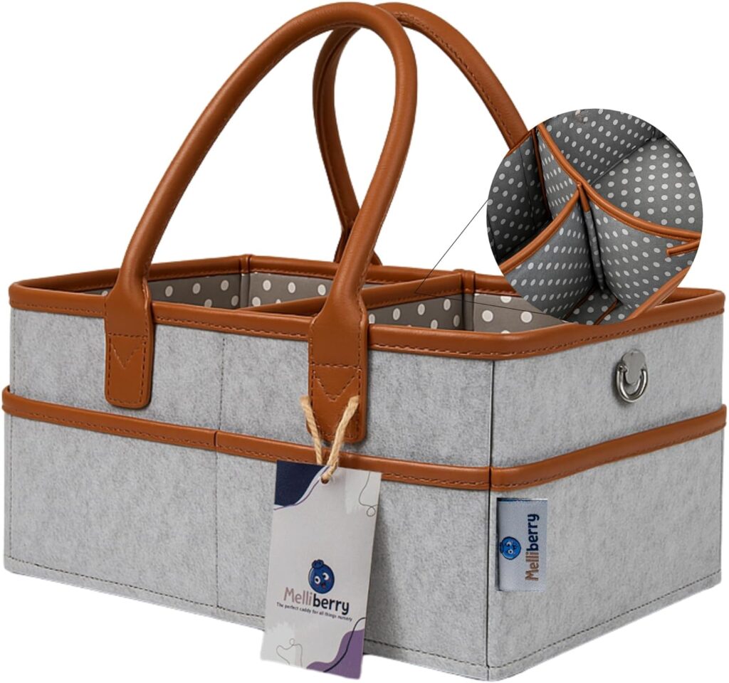 Baby Diaper Caddy Changing Table Organizer – Baby Basket Diaper Caddy Organizer with Handle – Basket for Nursery with Changing Pads & Storage