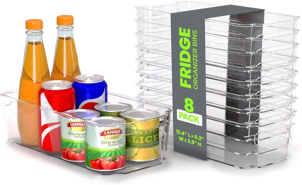 Utopia Home – Fridge & Refrigerator Organizer Bins (8 Pack), Clear Stackable Durable Plastic Storage Containers with Easy Grip Handles for Pantry, Kitchen Cabinets & Countertops