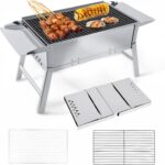 Foldable Portable Charcoal Grill, Small Compact Outdoor BBQ Grill for Camping, Backyard, Balcony, Beach, Travel Outdoor Cooking(17.7×9.8 Inch)