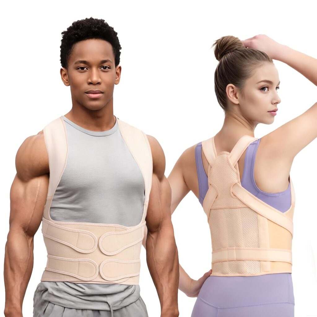 Back Brace Posture Corrector for Women and Men, Full Back Support Straps Straightener, Hunchback Improve Posture-Shoulder, Lumbar and Upper Lower Back Pain Relief (Nude, L)
