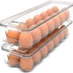 Utopia Home Egg Container With Lid and Handle for Refrigerator Organization- Pack of 2 – Clear Stackable Egg Holder for Kitchen or Pantry Organizers and Storage