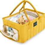 Baby Diaper Caddy Basket Organizer-Sturdy, Breathable & Washable – Stylish Storage, Portable, Car Caddy Organizer, Nursery, Baby Gift Registry Newborn Essentials (Yellow)