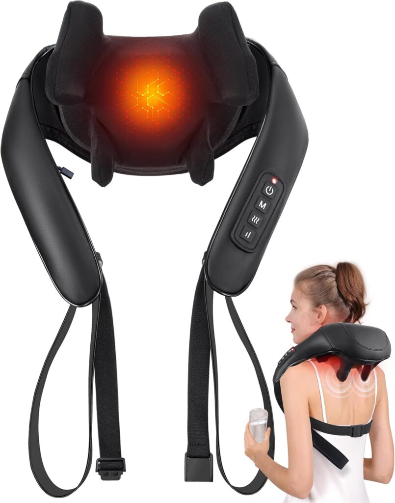 Shiatsu Back and Neck Massager, Cordless Shoulder Massager with Heat, Electric Deep Tissue 3D Kneading Massage Pillow for Shoulder, Leg, Body Muscle Pain Relief, Gifts for Men Women