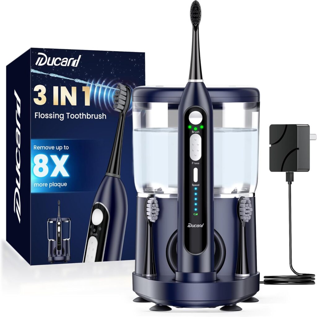 Electric Toothbrush with Water Flosser Combo: 3 in 1 Rechargeable Flossing Toothbrush for Adults, 3 Brush Modes & 5 Water Pressure, Portable&Whitening Dental Care, 500ML Cordless Brush Cleaning Kit
