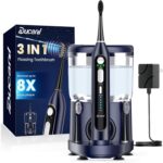 Electric Toothbrush with Water Flosser Combo: 3 in 1 Rechargeable Flossing Toothbrush for Adults, 3 Brush Modes & 5 Water Pressure, Portable&Whitening Dental Care, 500ML Cordless Brush Cleaning Kit
