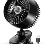 Koonie USB Clip on Fan, Strong Wind Ultra Quiet Small Desk Fan with Strong Clamp, More Than 360° Adjustable, 3 Speeds USB-C Corded Powered, Mini Personal Fan for Home Office Desktop Black