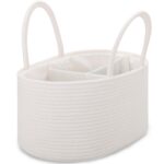 COMSE Large Baby Diaper Caddy Organizer for Girl Boy, Car Caddy with Handles, Cotton Rope Basket for Changing Table, Nursery Organizer, Gift for Baby Shower and Registry Must Have, White
