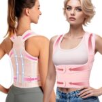 Posture Corrector for Women and Men,Adjustable Full Back Brace and Shoulder Straightener,for Back Pain Relief,Hunchback Correction,Scoliosis,Posture Trainer(Pink, large)