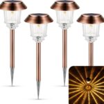 XMCOSY+ Solar Lights Outdoor Waterproof, 4 Pack Solar Lights for Outside, 10-40 LM Dimmable LED Glass Outdoor Solar Lights for Yard Pathway Garden Lawn Driveway Walkway (Warm White)