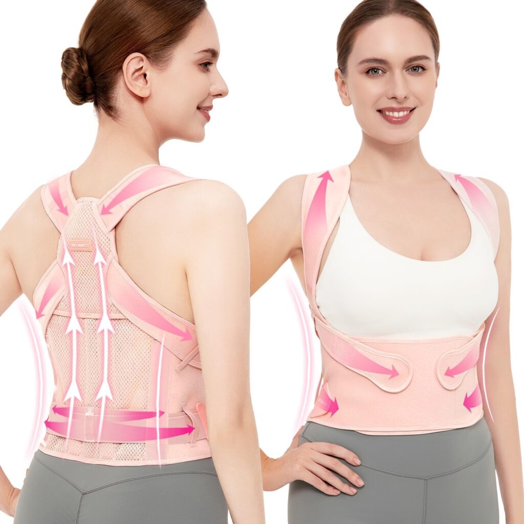Vicorrect Posture Corrector for Women and Men: Back Support Brace Relieve Upper Back Shoulders Pain (Pink, Medium)