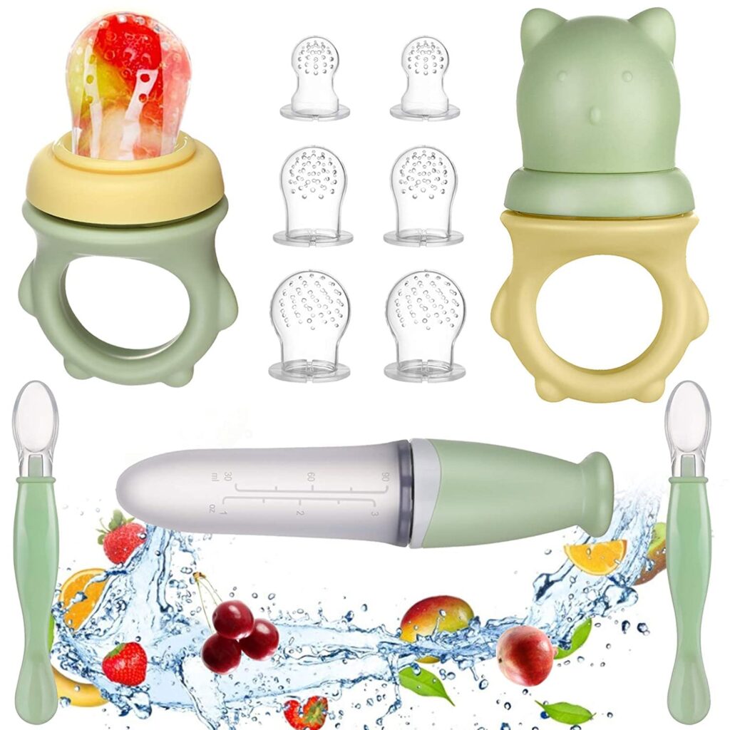 Lictin Baby Food Feeder Pacifier Set Feeding Supplies 11 Pcs – Squeeze Spoon with Fresh Silicone Bottle, Infant Hot Safety Spoon, Baby Feeding Utensil Gift Box
