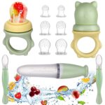 Lictin Baby Food Feeder Pacifier Set Feeding Supplies 11 Pcs – Squeeze Spoon with Fresh Silicone Bottle, Infant Hot Safety Spoon, Baby Feeding Utensil Gift Box