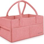 Runsabay. Diaper Caddy Organizer for Newborn Baby Essentials, Large Nursery Storage Bin, Car Organizer for Baby Diapers and Wipes, Baby Basket with Handles – Pink
