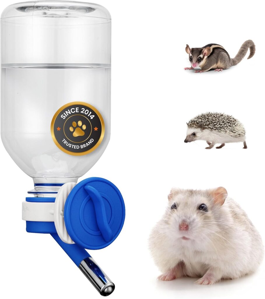 Choco Nose No-Drip Water Bottle Feeder for Hamsters, Hedgehogs, Gliders, Mice, Gerbils, & Small Pets, 10.2 fl.oz, 300ml – Easy to Install in Cages/Crates, US Patented Leakproof Nozzle 10mm, Blue(C125)