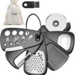 Pisol Kitchen Unique Gadgets Set 6 Pieces, Space Saving, Cheese Grater, Bottle Opener, Fruit Vegetable Peeler, Pizza Cutter, Garlic Ginger Grinder, Herb Stripper Gift Set