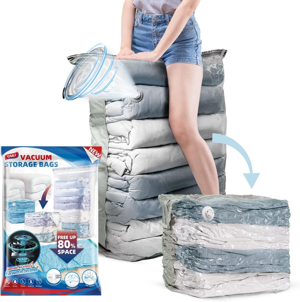 TAILI 6 Pack Vacuum Storage Bags, Jumbo Cube (31x40x15 Inch), Extra Large Vacuum Seal Bags for Clothing, Comforters, Blankets, Bedding, Closet Organization Space Saving, Cream