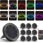 Color Changing Solar Ground Lights with 33ft Long Distance Remote Control – Flat Solar Lights Outdoor Waterproof – Pathway Lights Solar Powered for Yard Decorative Outside Lawn Walkway [10 Pack]