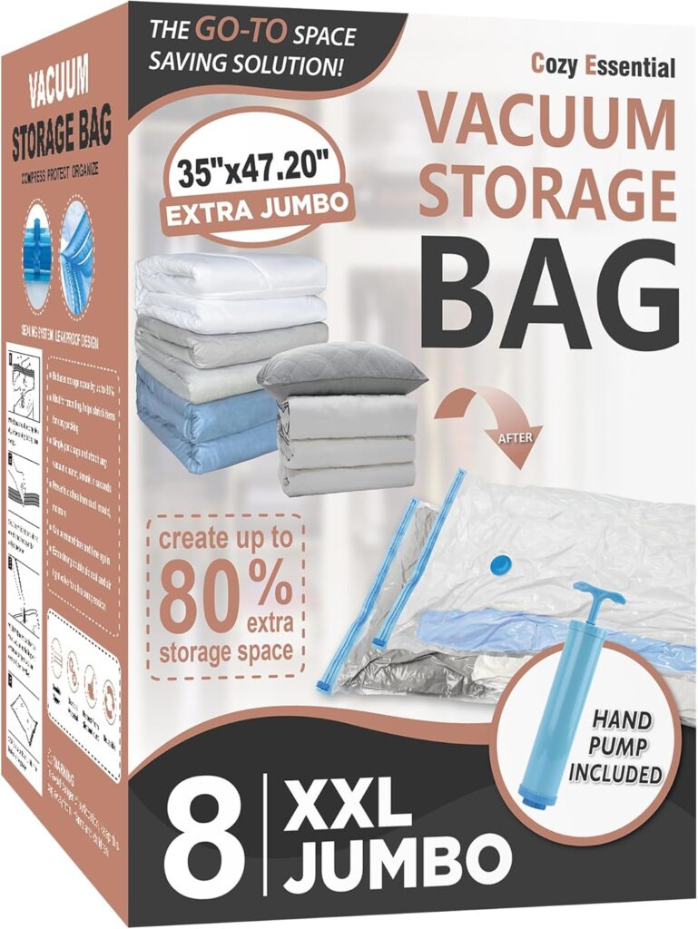 8 Pack XXL Jumbo Vacuum Storage Bags, Extra Large Vacuum Seal Bags for Comforters, Bedding, Blanket Storage, Giant Space Saver Bags for Huge Stuffed Toy(47.2×35 in)