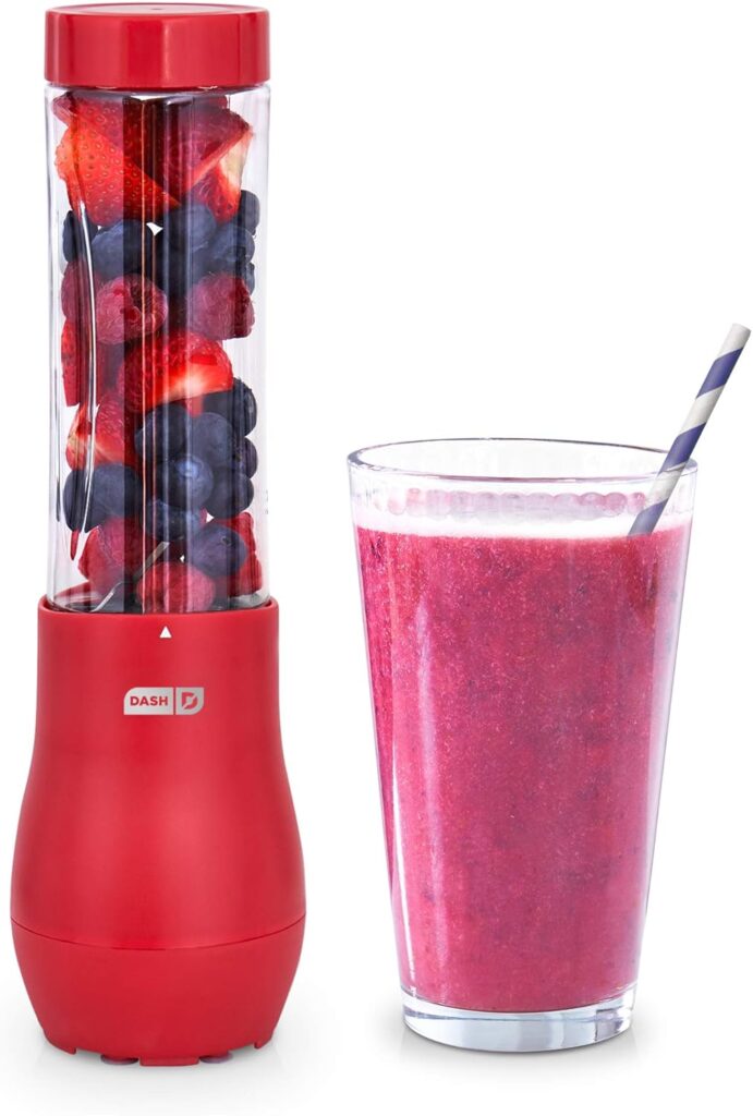 Dash Mighty Mini 10 oz Compact Personal Bottle Blender with Travel Lid, Red