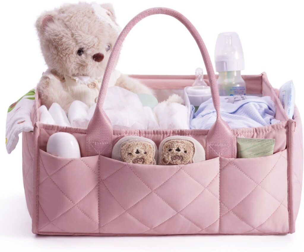 CEI-CEI Baby Diaper Caddy Organizer with Removable Dividers, Large Portable Nursery Storage Basket for Newborn Essentials, Changing Table and Car Organizer, Gift for Baby Shower