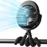 4000mAh Portable Stroller Fan with Mist, Rechargeable Mister Fan with Water Spray, 270°Pivoting, Flexible Tripod Clip on Mist Cooling Fans for Disney Travel Beach Outdoor Car Seat Treadmill Golf Cart