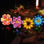 Solar Garden Stakes Lights for Outdoor Decor, 4 Pack Waterproof Metal Art Stick Flowers, Light for Outside Garden Patio Pathway Yard Backyard Porch Lawn