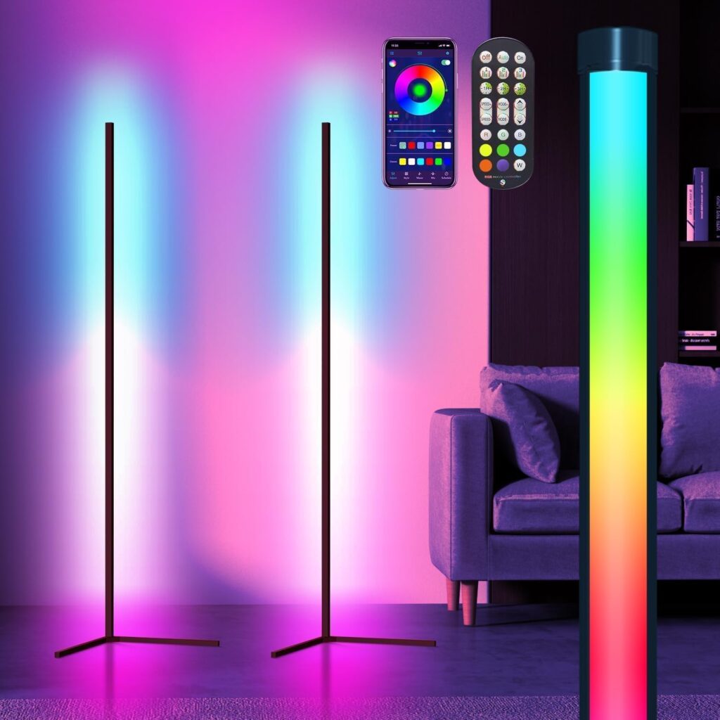 Corner Floor Lamp, 2 Pack LED Corner Lamp with App/Remote/Button Control, Smart RGB Floor Lamp with 16 Million DIY Colors & 68+ Scene, 300+ Scene, Music Sync for Living Room, Bedroom, Gaming Room
