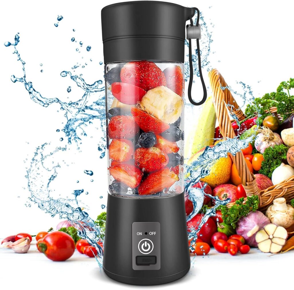 Portable Blender, Personal Size for Shakes and Smoothies with 6 Ultra Sharp Blades, Mini Blender USB Rechargeable Magnetic for Travel/Picnic/Office/Gym(Black)