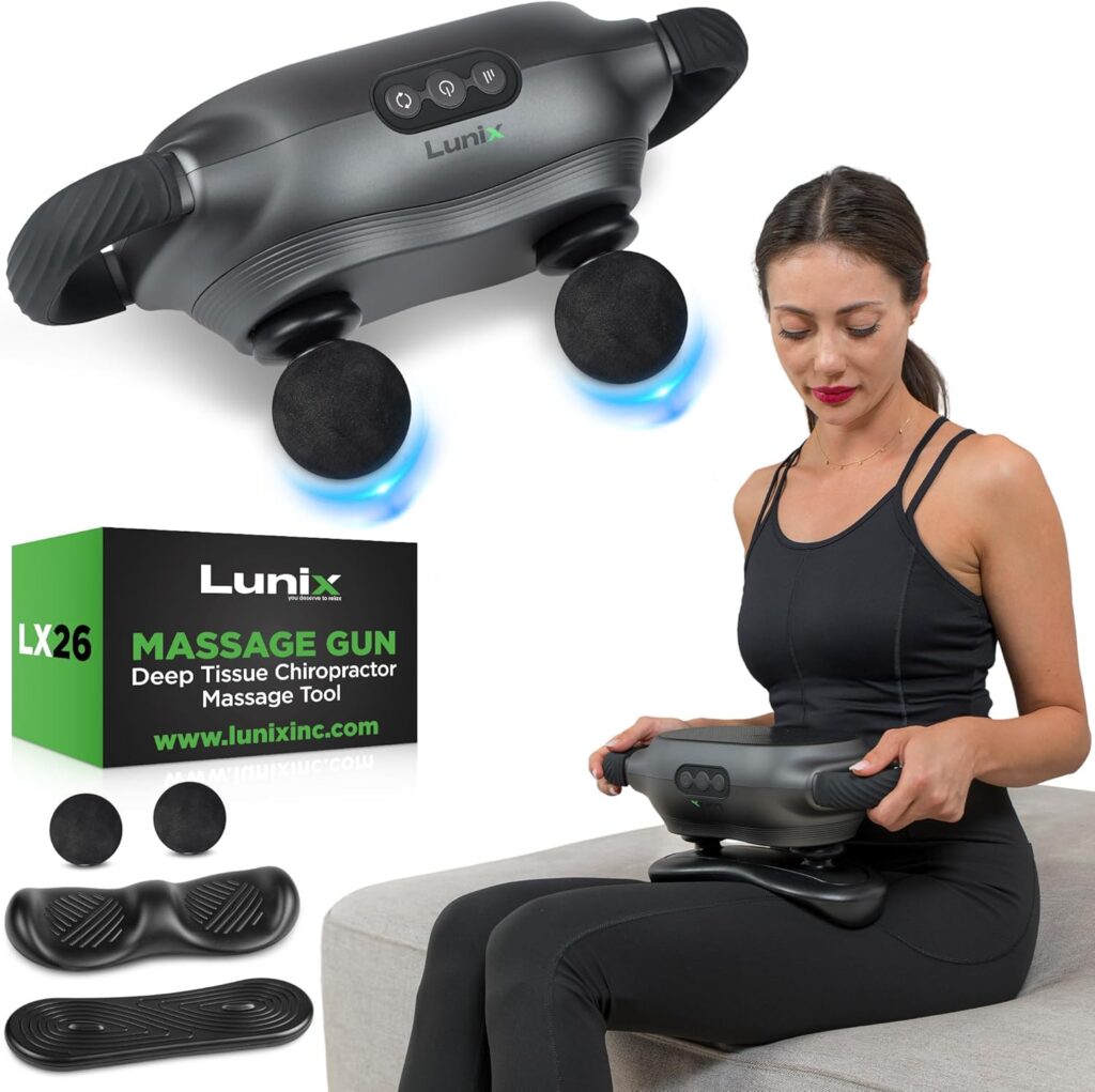 Lunix LX26 2-Head Professional Deep Tissue Massage Gun, Chiropractic Massager, Body Sport Vibrating Back Massager Machine for Pain Relief