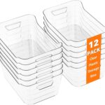12 Pack Clear Plastic Storage Bins, Pantry Organizers and Storage, Clear Pantry Organizer Bins, Plastic Containers with Handle for Kitchen,Freezer,Cabinet,Closet,Bathroom Under Sink Storage