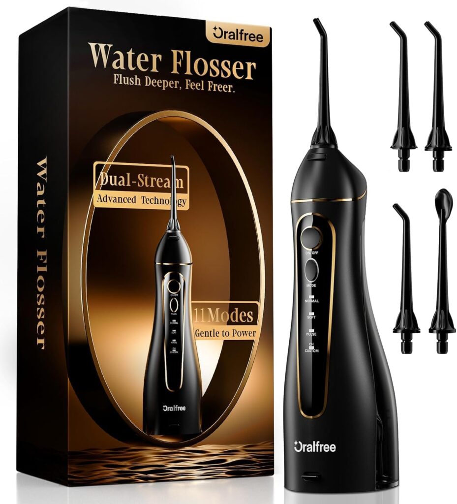 Oralfree Water Flosser Teeth Pick – Dental Cordless Portable Floss Picks Rechargeable Travel Pik Irrigation Cleaner IPX7 Waterproof Oral Irrigator Electric Flossing Machine for Home Teeth Cleaning