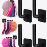 Hat Rack for Hat Storage (4-Pack), Multi-Purpose Hat Organizer, Strong Adhesive Hat Hooks for Wall Organizer for Baseball Caps, Two Mounting Options Hook, Black