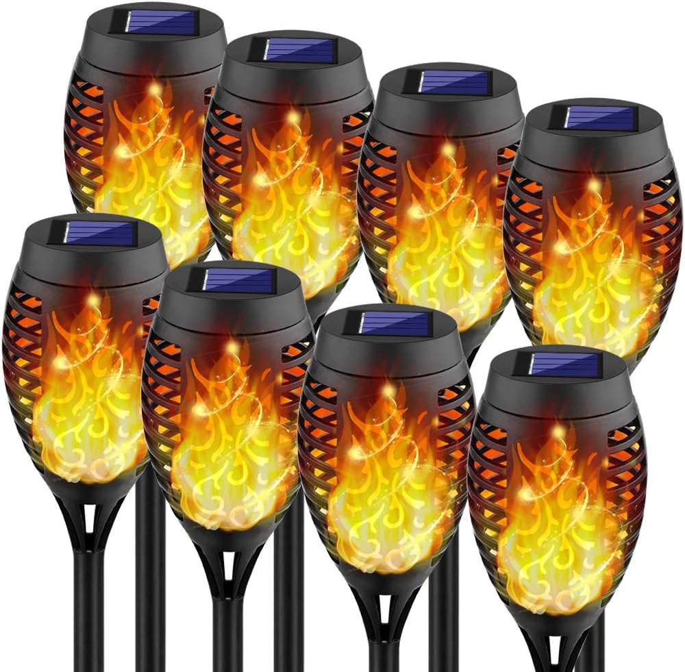 Kurifier Solar Lights Outdoor, 8Pack Solar Torch Light with Flickering Flame, Waterproof Solares Garden Light, Outdoor Solares Lights for Yard, Flame Torches for Halloween Decorations Decor Yard