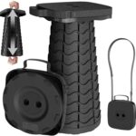 2025 Upgraded Portable Folding Stool, Collapsible Stool, Telescoping Camping Stool with Max Load Capacity 485lbs, Square Retractable Seat for Camping Gardening Fishing Hiking BBQ[Black]